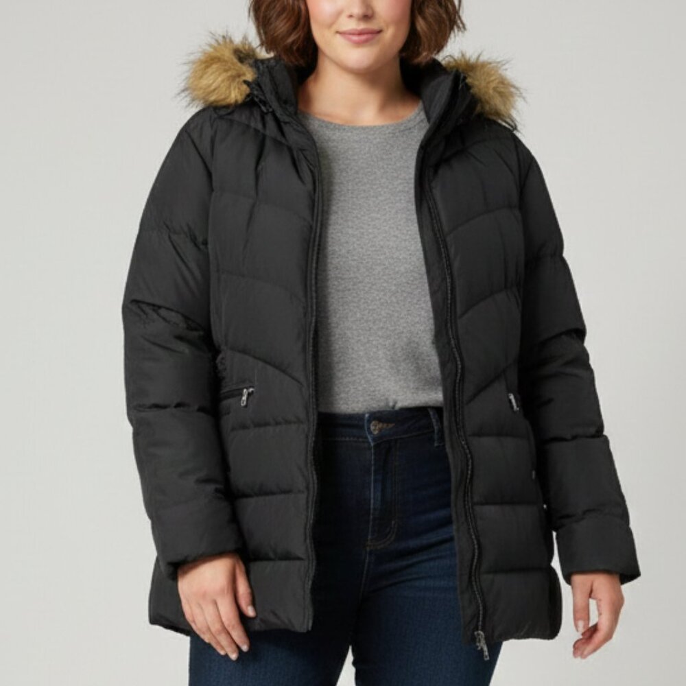 Down Filled Jacket Detachable Hood Black